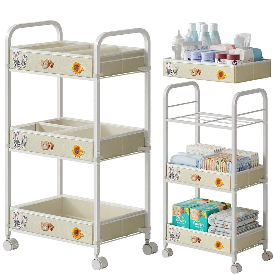 Baby Diaper Cart, 3-Tier Rolling Diaper Caddy For Newborn Essentials Must Haves, Detachable Bedside Cart, Large Capacity Diaper Caddy Organizer - Màu be - Xem 1
