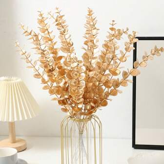 30Pcs Gold Artificial Eucalyptus Leaves, Eucalyptus Leaves Simulation Plants, Eucalyptus Stems Artificial Eucalyptus Leaves Stems Artificial Fake Flowers Home Office Bouquet Centerpiece Wedding Decoration Artificial Rose Bouquet Accessories Gift