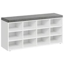 Schuhbank, Schuhregal mit Sitzfläche, Sitzbank mit Stauraum, Kissen, 12 Fächer, verstellbare Ablagen, für Wohnzimmer, Flur, 30,3 x 104 x 48 cm, wolkenweiß-Taubengrau - Wolkenweiß + Taubengrau - Übersicht 3