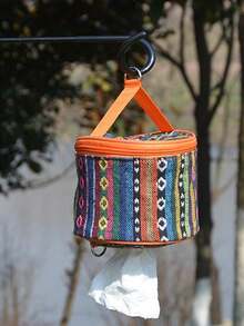 1 pezzo Custodia per fazzoletti da esterno, borsa portaoggetti per rotoli di carta da campeggio, porta rotolo di carta igienica per auto e casa, portafazzoletti portatile da appendere alla tenda, stile nazionale, pieghevole, scatola di immagazzinaggio per accessori da campeggio