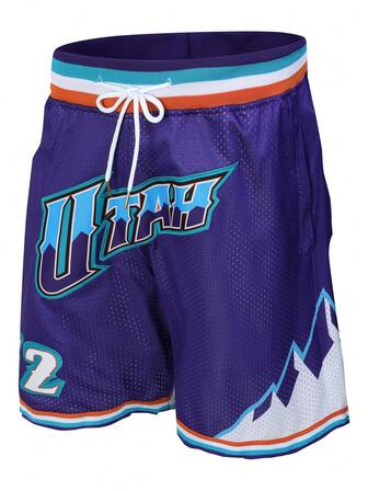 男式篮球短裤 32 码 紫色 带刺绣口袋 运动短裤