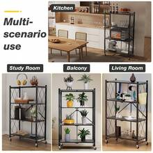 Folding Trolley Cart Shelf Storage Rack Rolling Office Wheels Metal 3/4/5 Tier - Black - View 7
