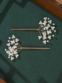 2 pièces Clips pour cheveux élégants et luxueux incrustés de cristaux et de faux perles, convenant pour les mariages/fêtes des femmes, cadeaux de mariée/demoiselle d'honneur. Peignes pour cheveux, peignes latéraux