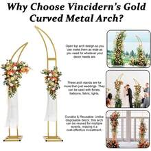 Vincidern 2 件弧形婚礼拱门背景架，气球拱门适用于仪式生日派对新娘迎婴派对，金属半月形婚礼拱门背景架带矩形底座（5.9 英尺、6.9 英尺）派对礼品房间装饰 - 金色拱門 - 查看 8