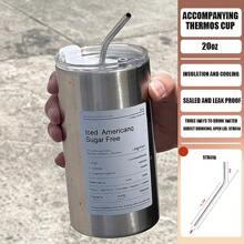 1 Edelstahl Kaffeebecher mit Strohhalm, 600ml vakuumisolierter Becher, auslaufsicherer Reisebecher, doppelwandige Konstruktion, spülmaschinenfest, geeignet für alle Arten von Getränken - perfekt für Thanksgiving, Halloween, Ostern, Kaffee jederzeit und überall, Kaffee Reisebecher