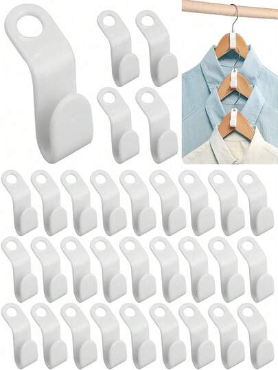 50 stuks witte kledinghangers met verbindingshaken, robuuste cascadeconnector, ruimtebesparende verlengclips voor kledingrekken voor garderobe-organisatie