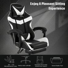 OYAJIA Ergonomic Gaming & Office Chair With Footrest, Height Adjustable, 360° Swivel, High Back PU Leather, Adjustable Headrest & Lumbar Support With Massage Pillow, Linkage Armrests - Black White - 黑與白 - 查看 2