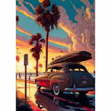 1 pieza Impresiones y carteles de arte de pared con opción de marco - Escenas naturales de viaje con vista al mar, pueblo costero, coches - Decoración de arte de lienzo para la sala de estar del hogar - Cuadros de pared - Regalos