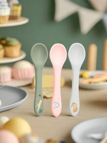 1pc Personalized Customization Name Silicone Baby Spoon Feeding Trianing Baby Things Print On Demand Baby Shower Gifts Cartoon Pattern Custom Baby Tableware - Multicolor - View 5