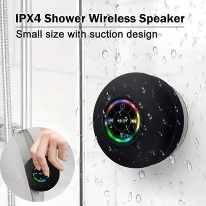 Bluetooth Shower Speaker Portable Bluetooth Speaker 360 HD Surround Sound Waterproof Wireless Speaker With Suction Cup Colorful LED Lights Built-In Mic Shower Radio For Party Travel Beach