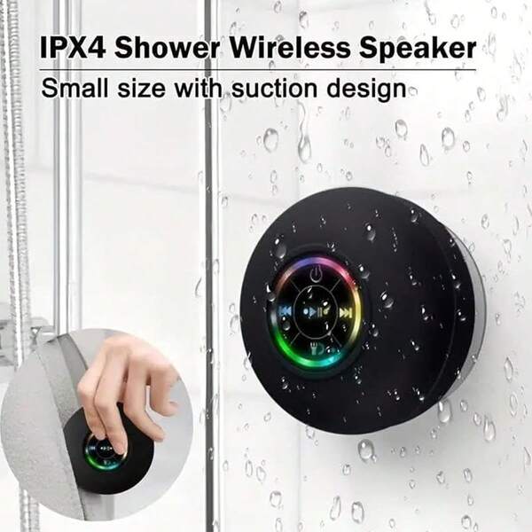Bluetooth Duschbox Tragbarer Bluetooth Lautsprecher 360 HD Surroundklang wasserdichter kabelloser Lautsprecher mit Saugnapf, bunten LED-Leuchten, eingebautem Mikrofon, Dusch Radio für Party, Reise, Strand