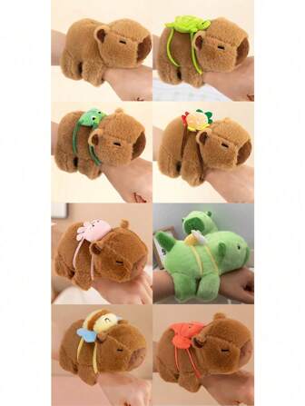 A Cute Capybara Plush Doll With Clap Circle, Creative Design Stuffed Doll, Can Be Worn On Wrist, Novelty Christmas And New Year Gift For Friends Capybara, Dolls, Christmas, Capybara Clothes, Funny Stuffed Animals