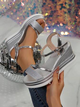 New Plus Size Women Comfort Casual Open Toe Double Strap Wedge Sandals, Slip-On Slide Flats, Fashionable Outdoor/Beach Style, Summer