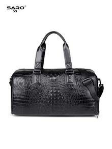 saroxi 1 件男士周末旅行包，大容量，斜挎包和手提包，时尚休闲运动包带鞋隔层，适合旅行和通勤，PU 皮革，黑色