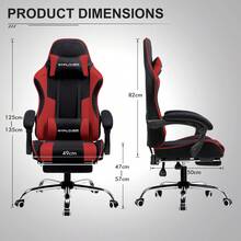 Fabric Gaming Chair, Massage Ergonomic Computer Chair With Footrest, Lumbar Support, Headrest, Height Adjustable Home Office Reclining PC Racing Chairs, Red - Red - View 5