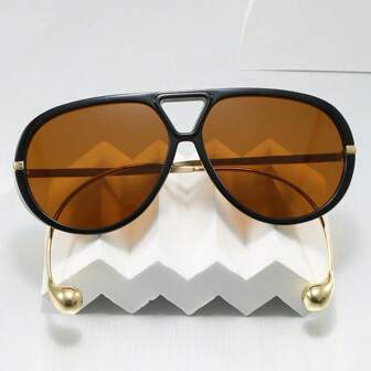 New Retro Large Frame Double-Bridge Aviator Fashion Glasses, Runway Style