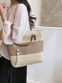Bolso de mano con flecos y degradado de color, bolso de playa para vacaciones