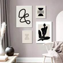 1pc Wall Arts Posters Optional Frame Vintage Abstract Boho Geometric Line Posters Black Beige Bohemian Wall Art Canvas Painting Print Picture For Living Room Home Decoration