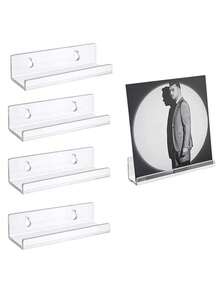 1pc Acrylic Record Display Rack, Wall-Mounted Album/CD Holder, Vinyl Record Shelf 4" - 12" - White - View 1