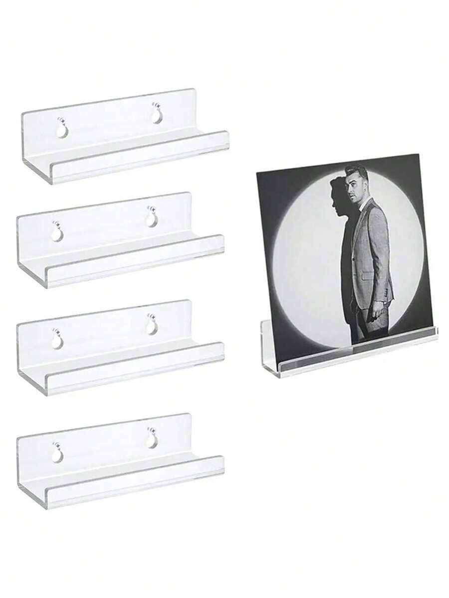 1pc Acrylic Record Display Rack, Wall-Mounted Album/CD Holder, Vinyl Record Shelf 4" - 12" - White - View 1