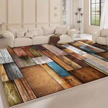 A Large Area Rug/Camping Blanket Suitable For Courtyard/Indoor Use, Featuring A Personalized Retro Wood Plank Pattern In Pastoral Style. Made Of High-Density Material With Non-Slip Bottom Particles, Colorfast, Abrasion-Resistant, And Highly Absorbent. Back To School