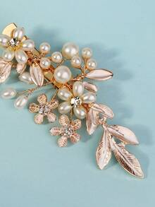 1pc Elegant Floral & Leaf Rhinestone Faux Pearl Decorated Garden Wedding Bridal/Bridesmaid Hair Clip Accessory Valentine's Day Accessories - Gold - View 5