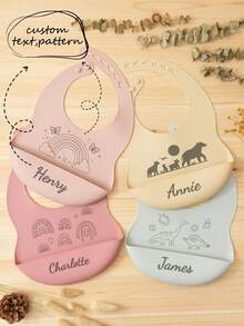 1pc Custom Name Pattern Baby Silicone Bib Personalized Customization Baby Bibs Portable Baby Adjustable Bib Print On Demand Baby Tableware,Multi-Functional,Ornamental,Letter,Stylish,Modern,Colorful,Cute,Adorable,Casual,Custom,Personalised,Unique,Customized,Ideal Gifts For Him,Ideal Gifts For Her, Essential For Newborns - Multicolor - View 1