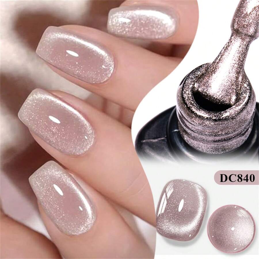 Mtssii 7ml Moonlight Nude Pink Crystal Cat Magnetic Gel Nail Polish, Holographic Glitter UV Gel Sparkle Crystal Color For Nail Salon DIY At Home - Nhiều màu - Xem 1
