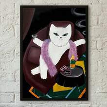 1 件有趣的黑白猫红酒海报印刷家居客厅卧室入口酒吧咖啡厅艺术画装饰可选框架 - 彩色 - 查看 56