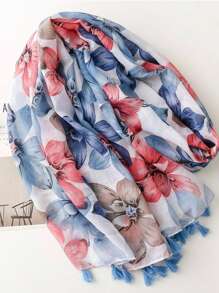 1 Peça Lenço Texturizado Feminino com Estampa Floral Grande, Xale Decorativo e Quente