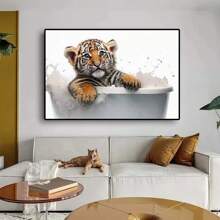 1pc Wall Arts Posters Cute Animals Baby In Bathtub Posters Elephant Panda Duck Prints Canvas Painting Bath Wall Art Picture For Living Room Home Decor Canvas, Frameless