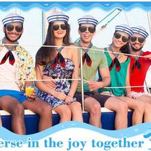 Adjustable Black & White Sailor Cap, Striped Skipper Cap, Striped Scarf, Black Aviator Sunglasses, Unisex Navy Style Costume Accessories, Suitable For Party, Stage Performance, Nurse Cap, Beret, Valentine's Day, Halloween Halloween Decor - Multicolor - View 7