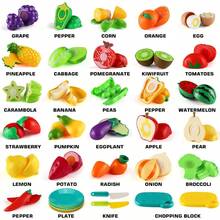 HUANG ER 儿童厨房切食物玩具，假装水果蔬菜配件，带购物储物篮，塑料迷你碗碟和刀具，益智玩具，男孩和女孩玩具，圣诞礼物，万圣节礼物（鸡蛋、鱼、烤鸡、香蕉、橙子）