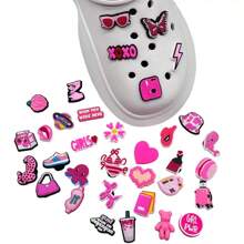 12pcs/22pcs Pink Series Holey Shoes Shoe Flower Set Accessories For Shoes, Beach Bag, Wristband Accessories - Detachable Creative DIY Accessories, Cartoon Design - Ideal Gift For Birthday, Christmas, Valentine's Day, Halloween