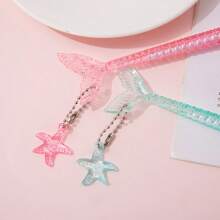 Set de 12 piezas/5 piezas/1 pieza de bolígrafos de gel con purpurina con cola de sirena y colgante de estrella de mar, Body ovalado de plástico, tapa de presión, punta media, tinta negra de 0,5 mm, apto para adultos y vuelta al colegio