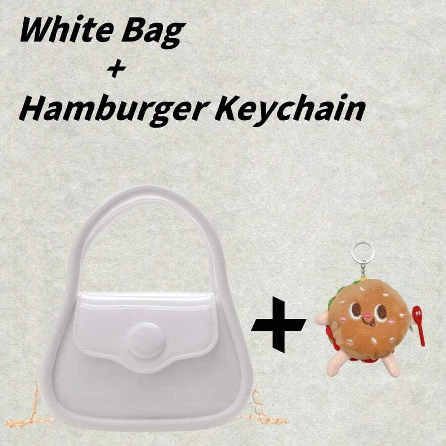 Magnetic Snap Closure Messenger Small Jelly Shoulder Bag For Women Fashion  Candy Color Square Bag Satchel Ladies Daily Outdoor Purses Handbag With Hamburger Keychain