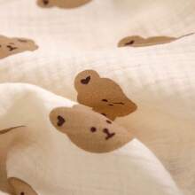 1pc Baby Bear Pattern Muslin Swaddle Blanket, Soft & Breathable Newborn Infant Wrap Blanket, Baby Shower Bath Towel - Mocha Brown - View 4