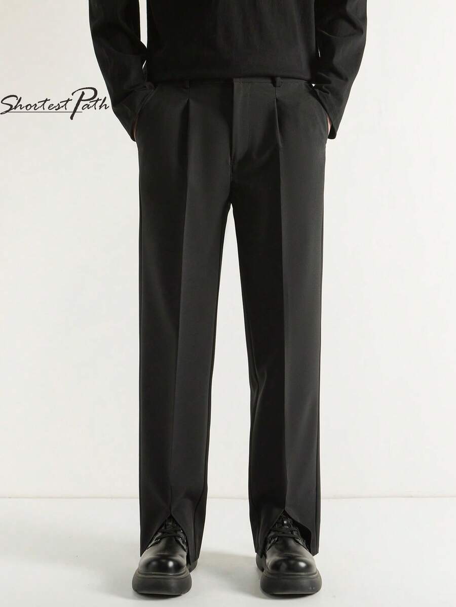 Men's Loose Fit, Side Slit, High Quality, Drape Style Suit Pants - Black - View 1