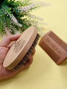 Custom Beard Brush And Comb Set,Personalized Men'S Beech Wood Beard Brush Comb Set,Customized Name Or Date Beard Comb And Comb Set,Customizable Birthday Gifts,Men'S Gifts,Father's Day Gifts,Wedding Gifts,Groomsmen Gifts,Double Sided Beard Comb,Boyfriend,Father,Son,Friend,Colleague,Office,Bathroom - Multicolor - View 5