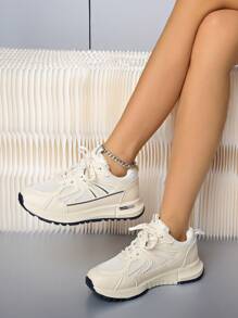 Women Round Toe Fashion Lace-Up Thick Sole Platform Casual Comfortable Running Sneakers