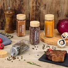 24/12pcs [Glass Spice Jar Set] 4oz Square Spice Bottles With Bamboo Lids, Airtight Leak-Proof, Refillable Transparent Spice Jars, Suitable For Pepper, Salt, Sugar Powder, Kitchen Storage Organization Spice Rack, Cooking, Dining, Meal Prep, BBQ Kitchen Accessories, Mother's Day Gift - Acacia Wood Cover - View 8