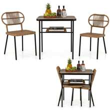 GOFLAME 3 Piece Patio Dining Set, 2 Varied-Size Stackable Rattan Chairs & Dining Table With Shelf, Heavy-Duty Metal Frame, Space-Saving Wicker Breakfast Set For Indoor Outdoor - Brown - View 9