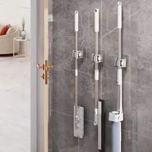 8pcs Multi-Function Punch-Free Wall-Mounted Strong Mop Hook, Waterproof Mop Storage Rack, Broom Hook, Bathroom Tool Storage Clip, Bathroom Hook, Bathroom Accessories, Suitable For Placing Mop Broom And Cleaning Tools In Bathroom