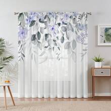 1 Stück exquisiter lila Aquarell Blätter Muster transparenter Vorhang, transluzent & weich romantische Dekoration für täglichen Einsatz am Fenster Zuhause