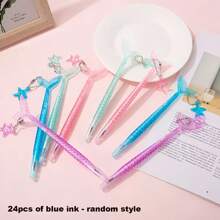 Set de 12 piezas/5 piezas/1 pieza de bolígrafos de gel con purpurina con cola de sirena y colgante de estrella de mar, Body ovalado de plástico, tapa de presión, punta media, tinta negra de 0,5 mm, apto para adultos y vuelta al colegio