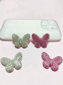 2Pcs Luxury Shining White&Pink Full Rhinestone Diamond Gentle Sweet Butterfly Flatback Junk Phone Case Decoration Charms Handmade Refrigerator Stickers Tablet Protective Cases Hairpin Accessories Diy Crafts Home Decoration Jewelry - 彩色 - 查看 1
