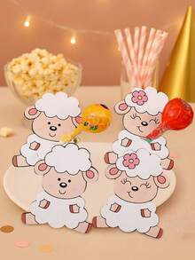 25/50pcs Sheep Cartoon Pattern Lollipop Packaging Cards, Candy Clip Cards For Chocolate Gifts Decoration Paper Cards, Back-To-School Party Favors, Birthday Party Gifts, And Rewards - Multicolor - View 3