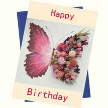 1pc Beautiful Floral & Butterfly Happy Birthday Greeting Card,School Supplies,Back To School