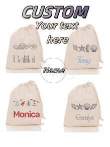 1 bolsa com cordão personalizável, pode ser impressa com nome personalizado ou mensagens de Natal. Estampada com lindas conchas de praia, cavalos-marinhos, estrelas-do-mar e outros padrões, é a escolha ideal para presentes de compras. O porta-moedas é um presente decorativo para a escola das crianças. Pode ser personalizado com o seu nome.