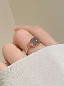 1pc Synthetic Hetian Jade Stone Square Ring For Women, Adjustable Open Design Suitable For Everyday Wear